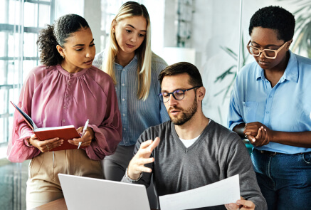 A group of people discussing something