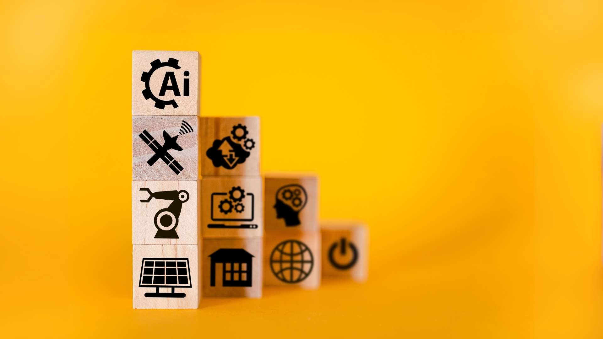 AI icons on wooden cubes