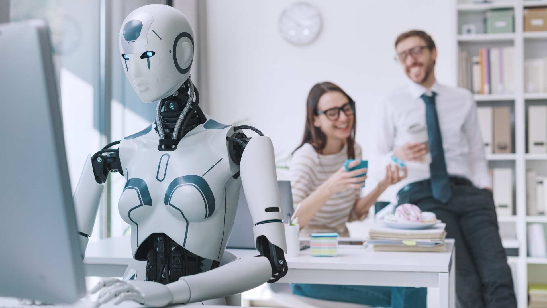 AI robot working with employees