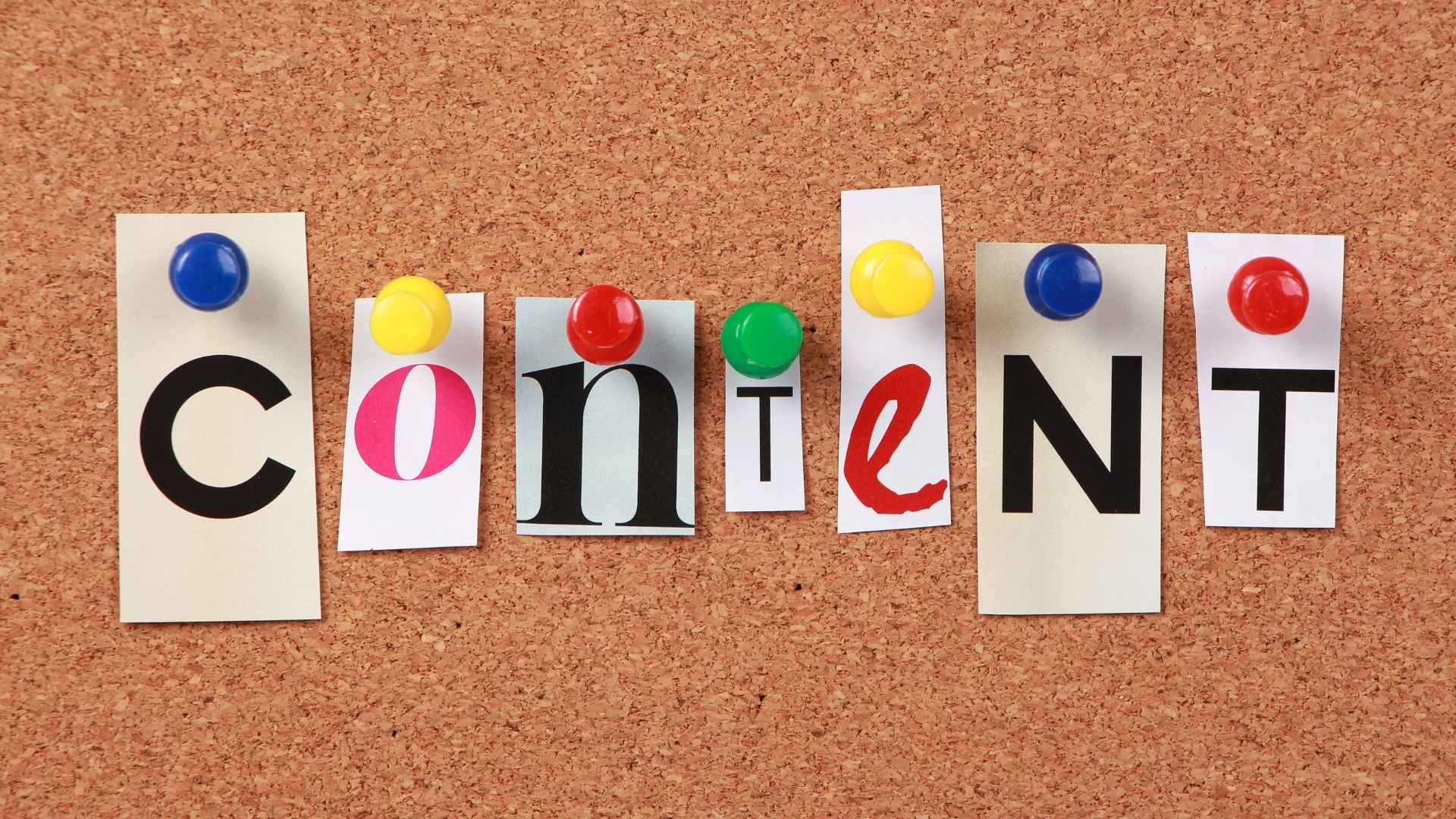 content word pinned in a corkboard