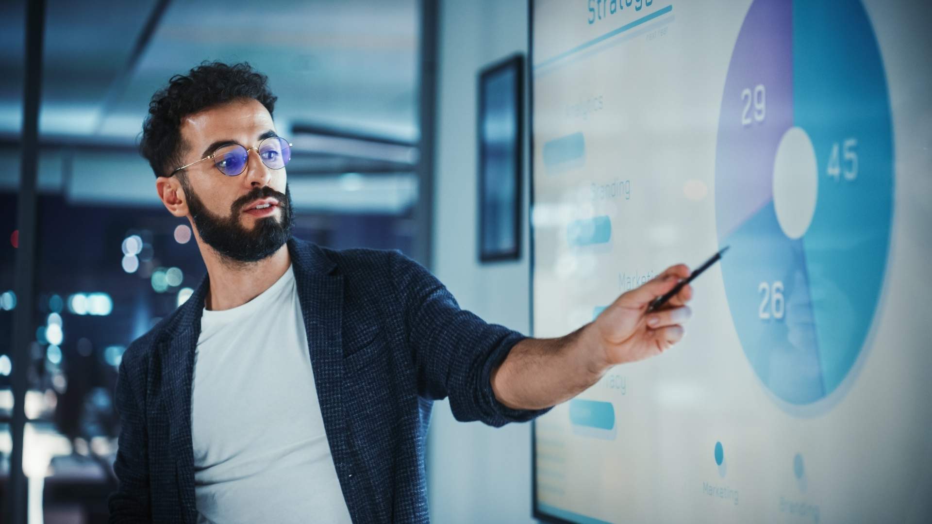 creative manager holds meeting presentation for employees