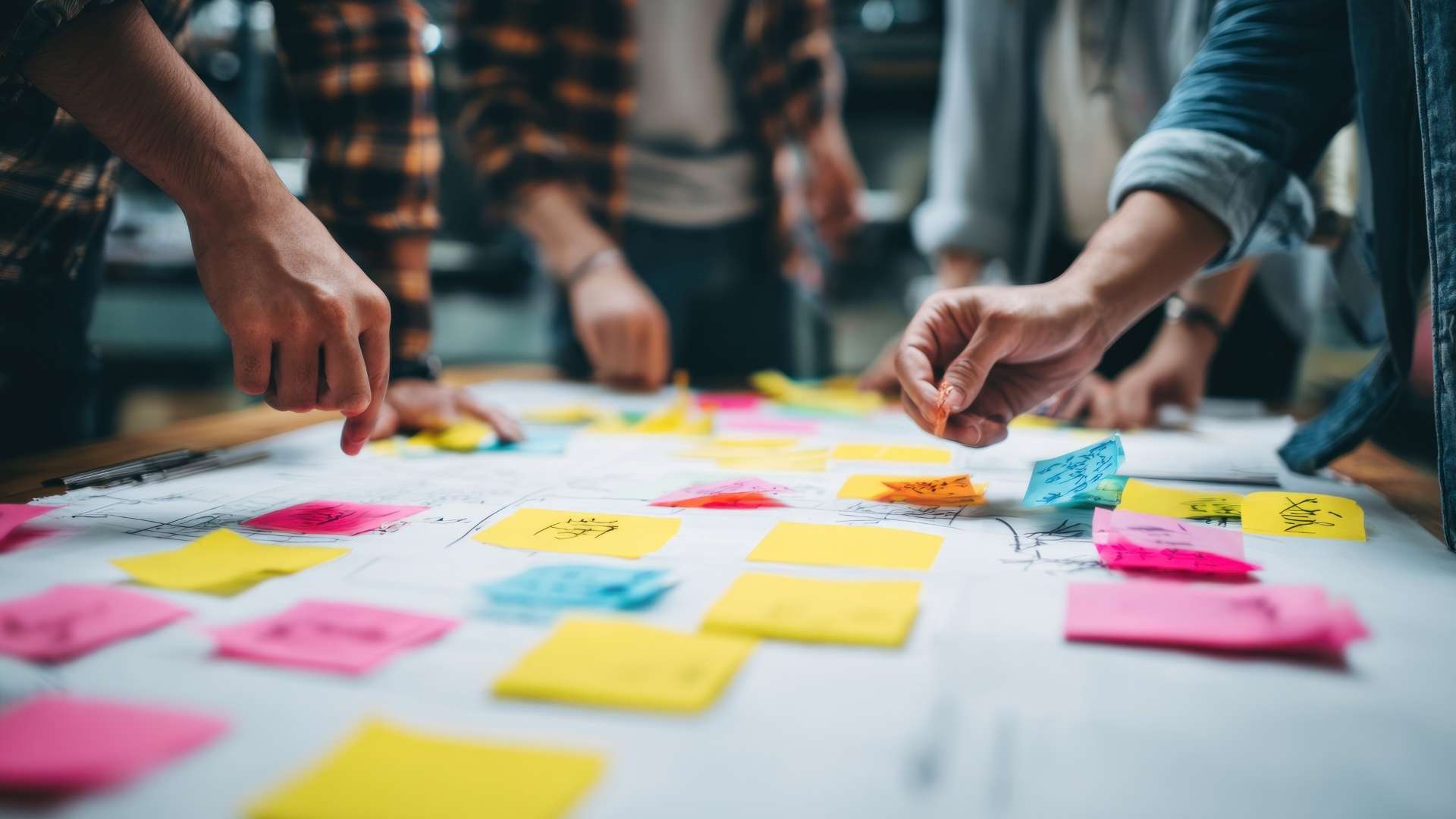 design brainstorming with sticky notes