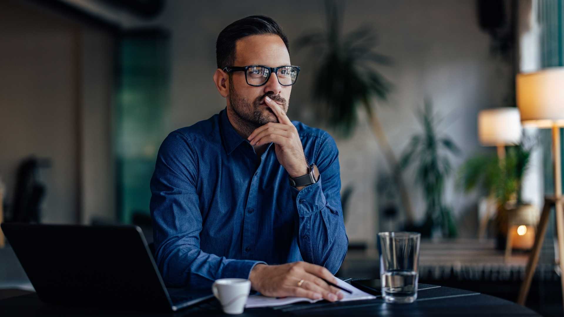 Focused man thinking about his next move