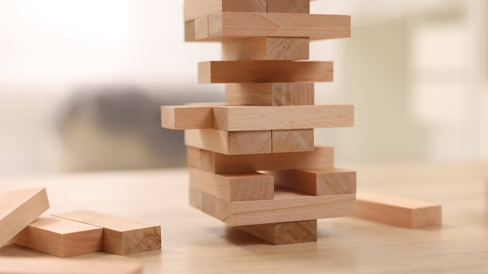 jenga tower made of wooden blocks