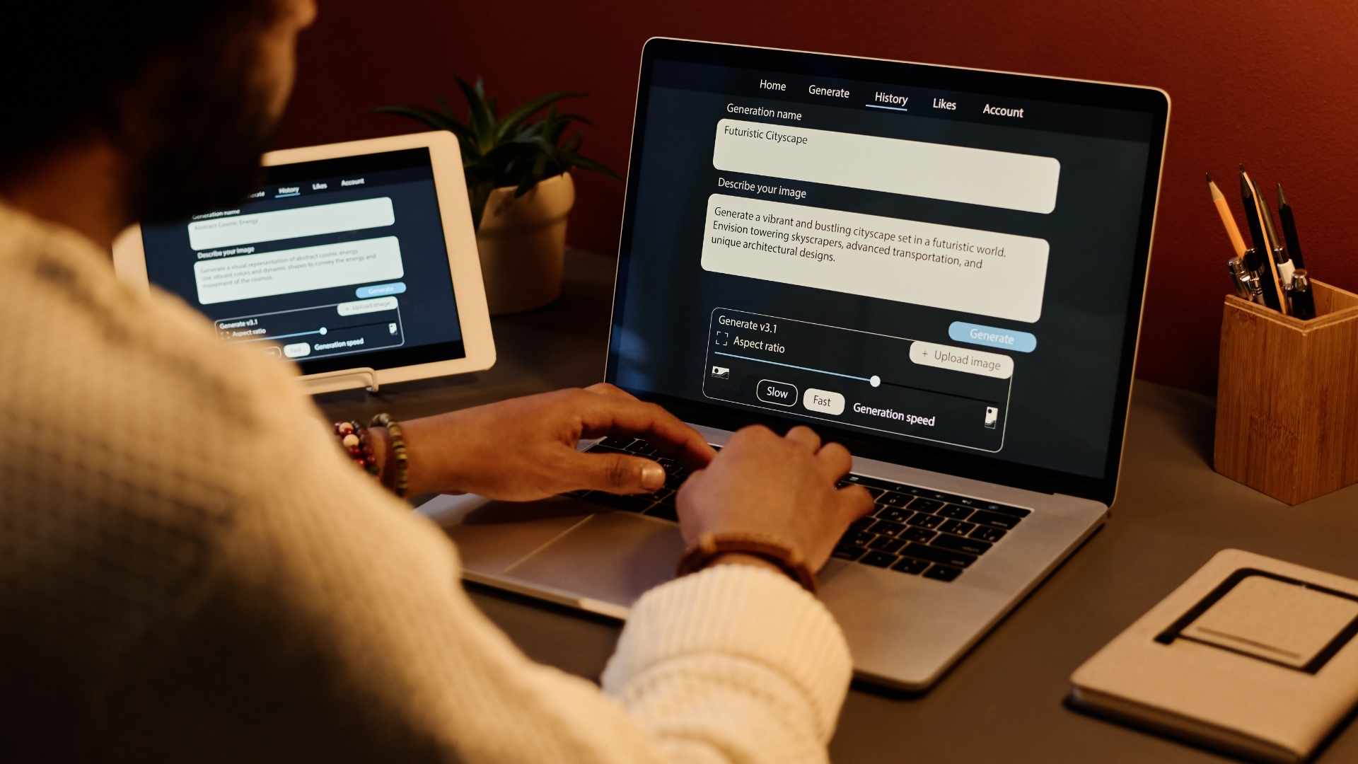 laptop with AI generating tasks