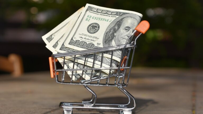 one hundred dollars in a cart