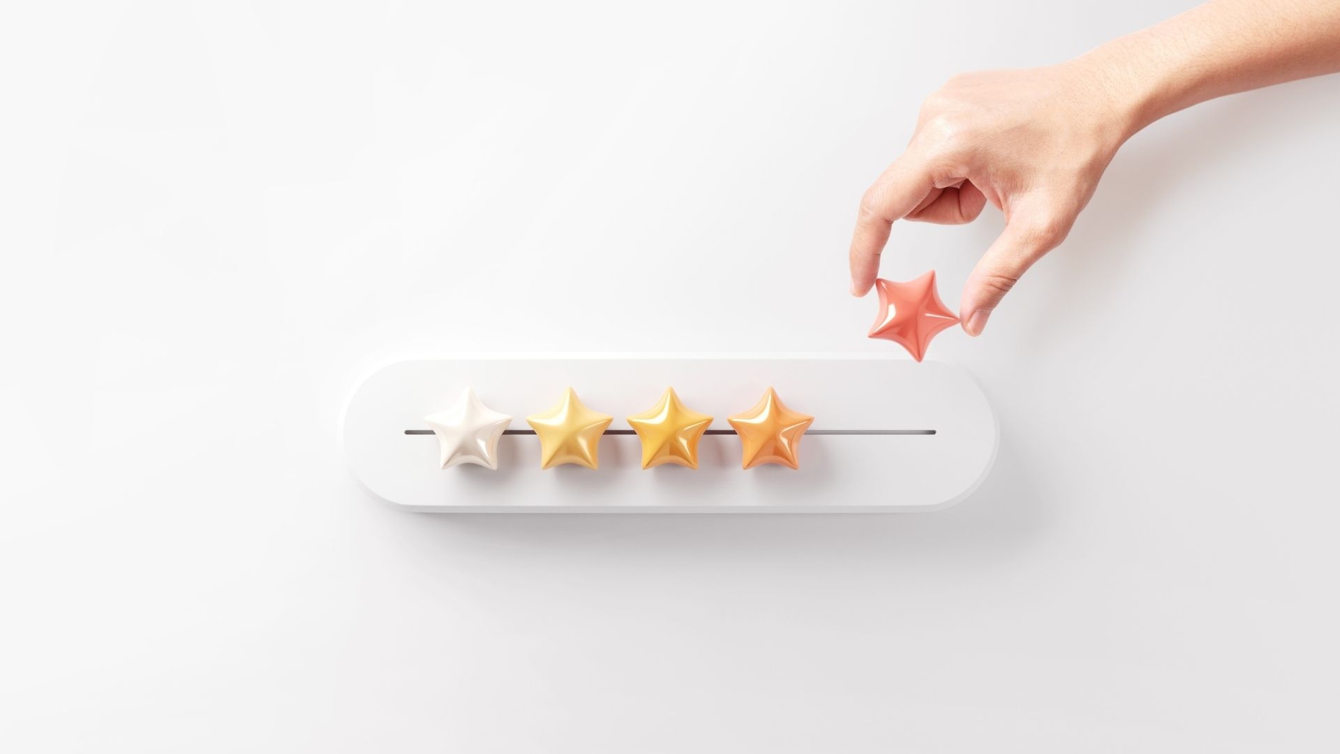 Woman hand showing on five star to increase rating