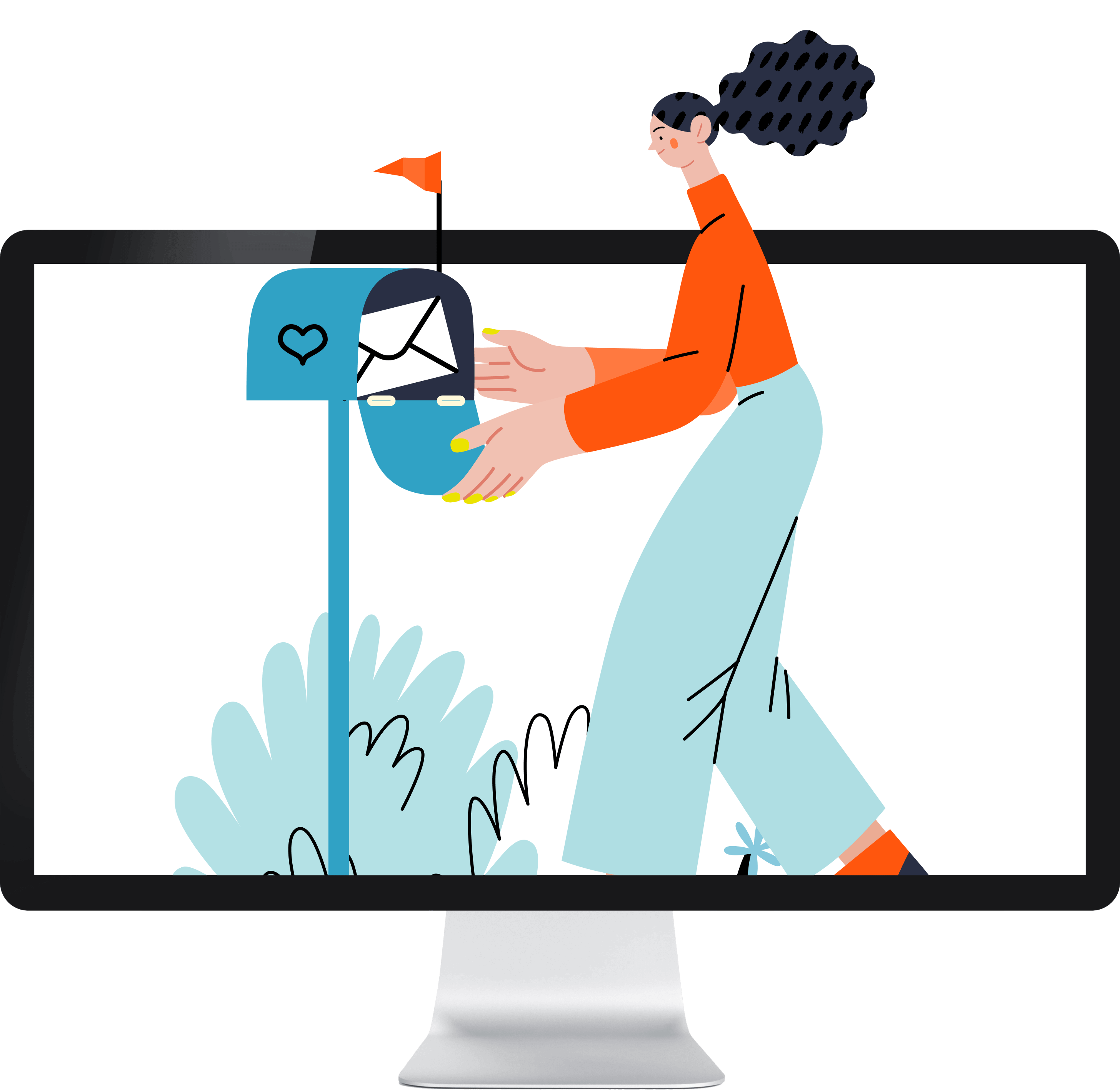 A animated person checking her mail box