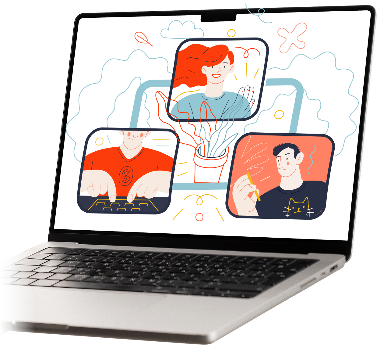 A virtual meeting of animated persons