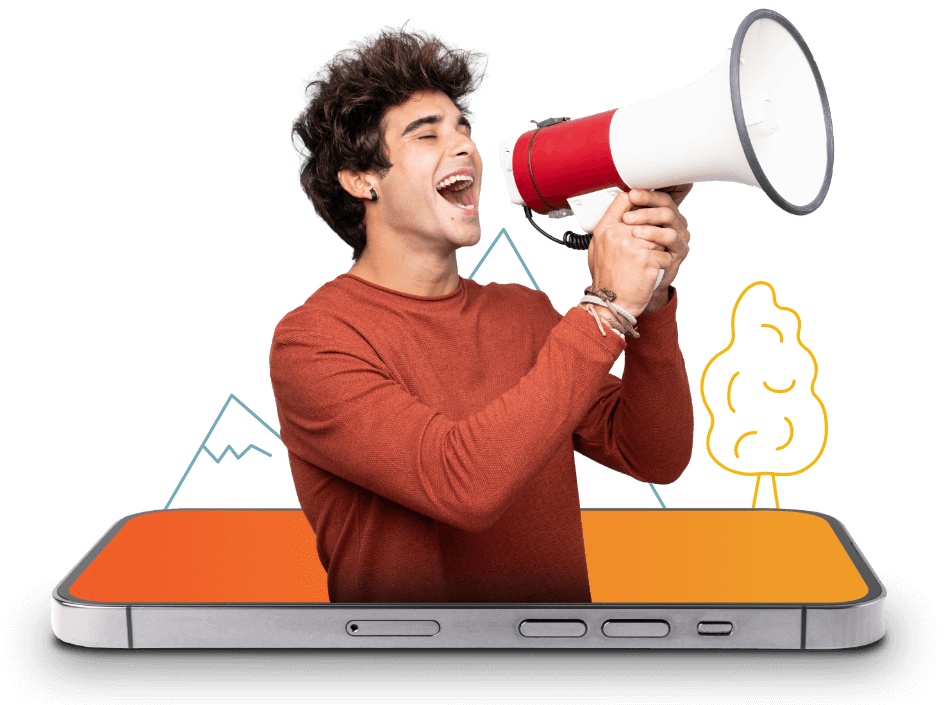 Boy shouting in megaphone