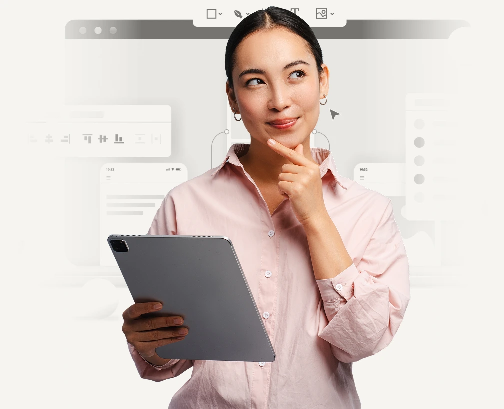 A great woman designer holding a ipad