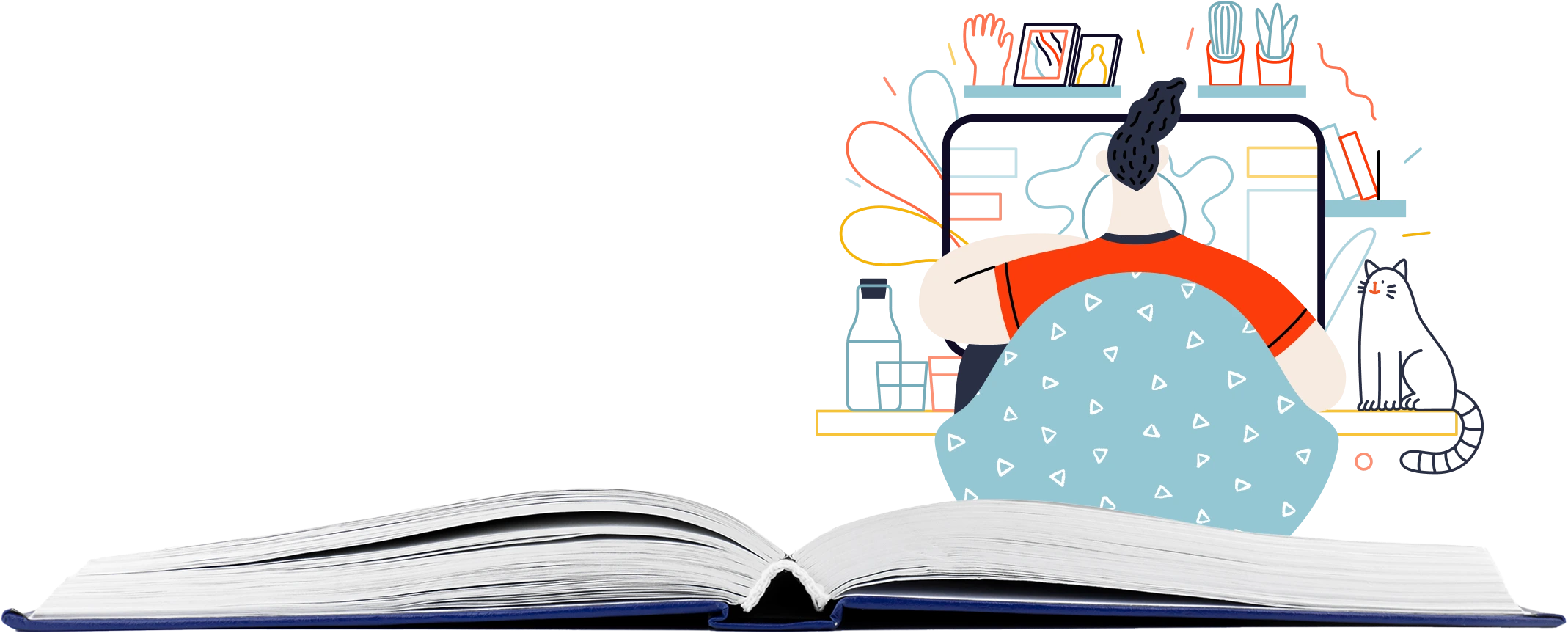 A man creating graphic art above the book